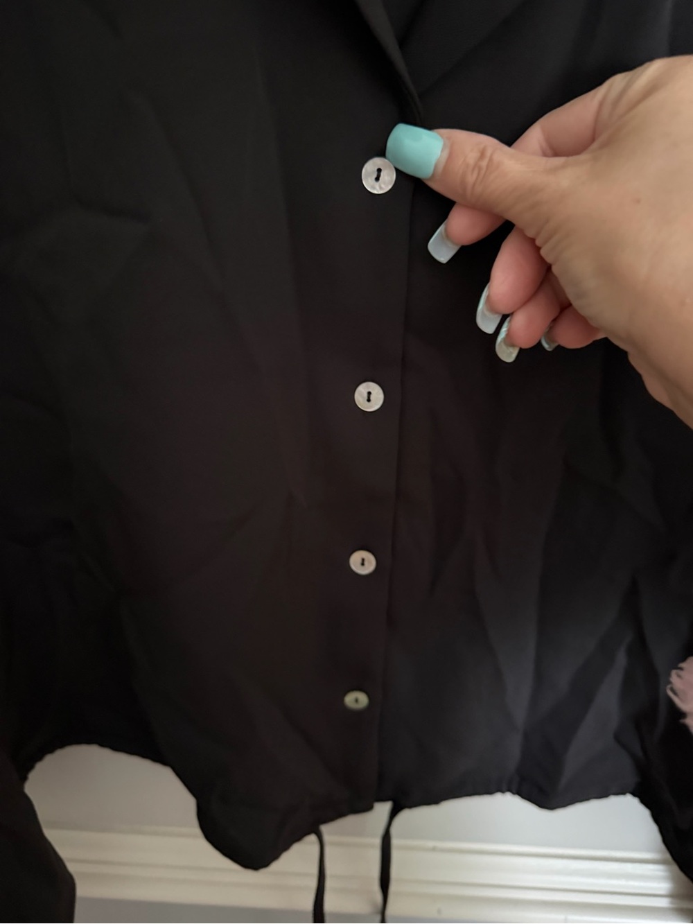 MELLODAY Black Button-Down Drawstring Hem Blouse Size M - Picture 5 of 10
